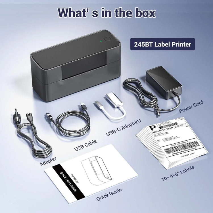 Phomemo PM245-BT Bluetooth Shipping Label Printer Support Labels Width  1- 4.6 Inch, EU Plug, US Plug, UK Plug