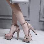 Women Sexy High Heels Chunky 14cm Waterproof Platform Sandals Show Shoes, 38, 40