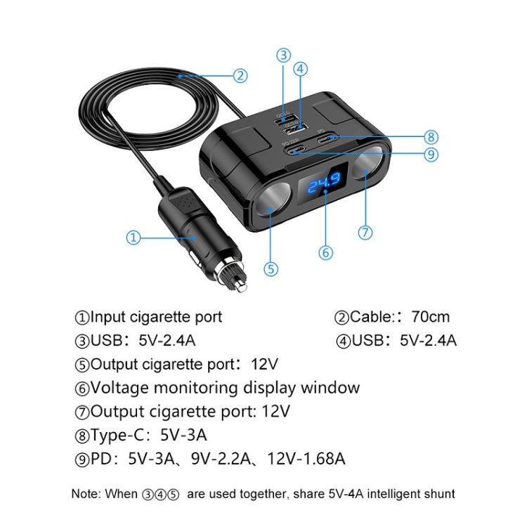 One to Four Car Charger Multifunctional Adapter Expansion Port, C2