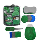 9pcs /Set Car Detailing Gloves Rags Waxing Cleaning Set, Green