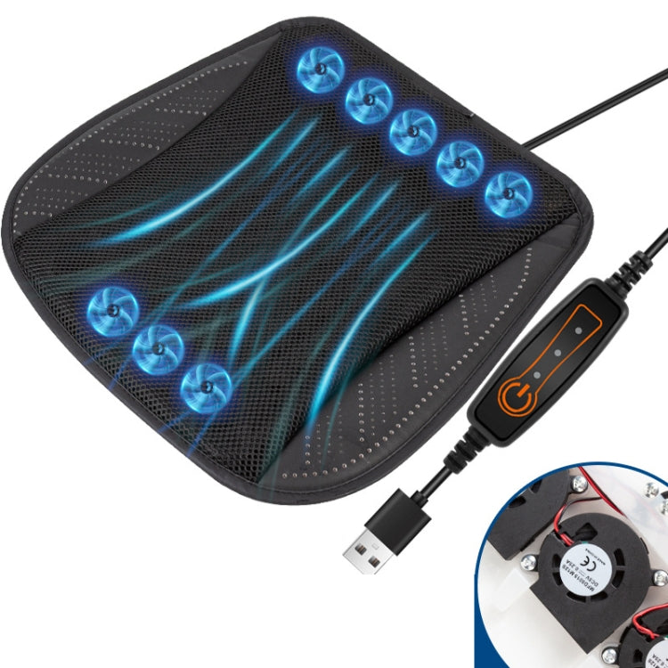 Car USB Summer Cool Ventilated Breathable Seat Cushion, Black 8 Sets Fan, Red 8 Sets Fan, Blue 8 Sets Fan