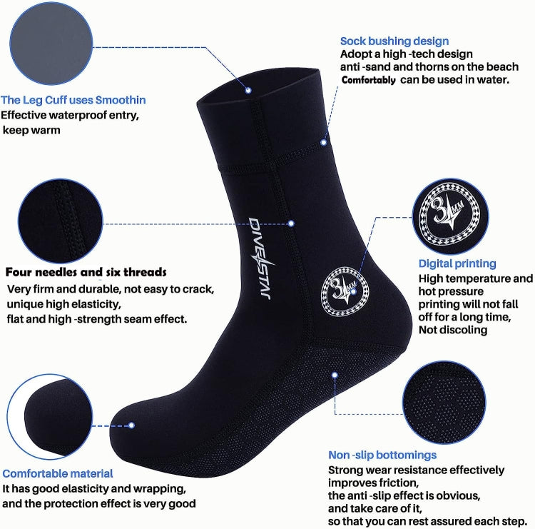 DIVESTAR Diving Neoprene Socks For Men Women Scuba Booties, 3mm Black, 5mm Black