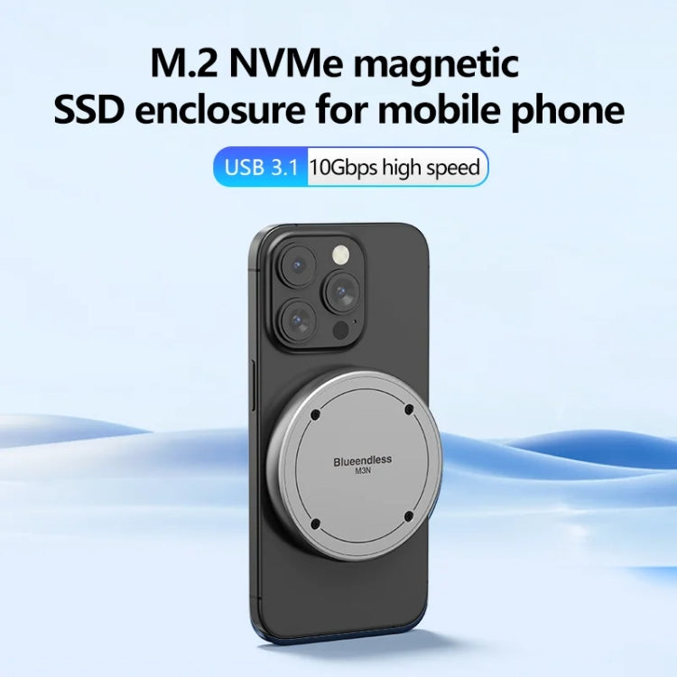 Blueendless M3N Magnetic M.2 2230 / 2242 NVMe SSD Enclosure 10Gbps Type-C USB3.1 SSD Case For Mobile Phone, M3N
