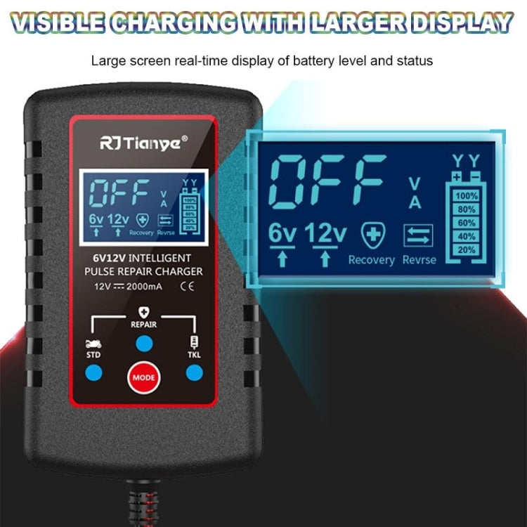 RJtianye 6V/12V ASE Adapter Cable Car Motorcycle Lawn Mower Battery Charger, US Plug, EU Plug
