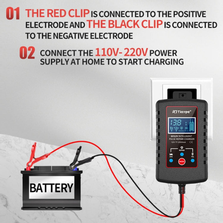 RJtianye 6V/12V ASE Adapter Cable Car Motorcycle Lawn Mower Battery Charger, US Plug, EU Plug