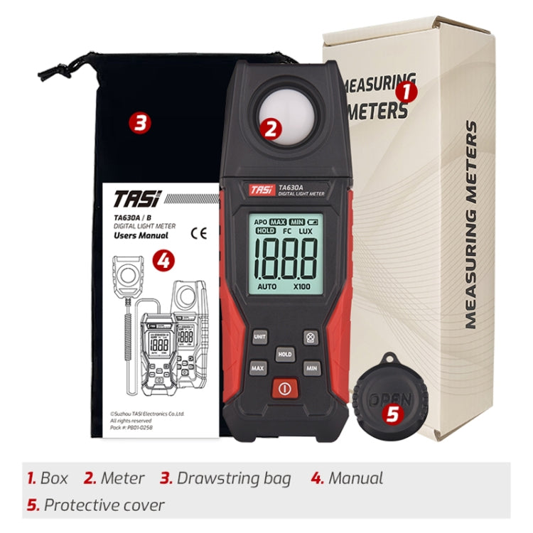 Digital Light Meter Illuminance Lux Meter Backlight LCD Display 0.1-200000LUX/0.01-20000FC Light Sensor Tester, TA630A