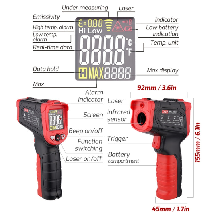 Infrared Thermometer Electronic Color Screen Thermometer, TASI TA601C -50-880 Degrees Celsius