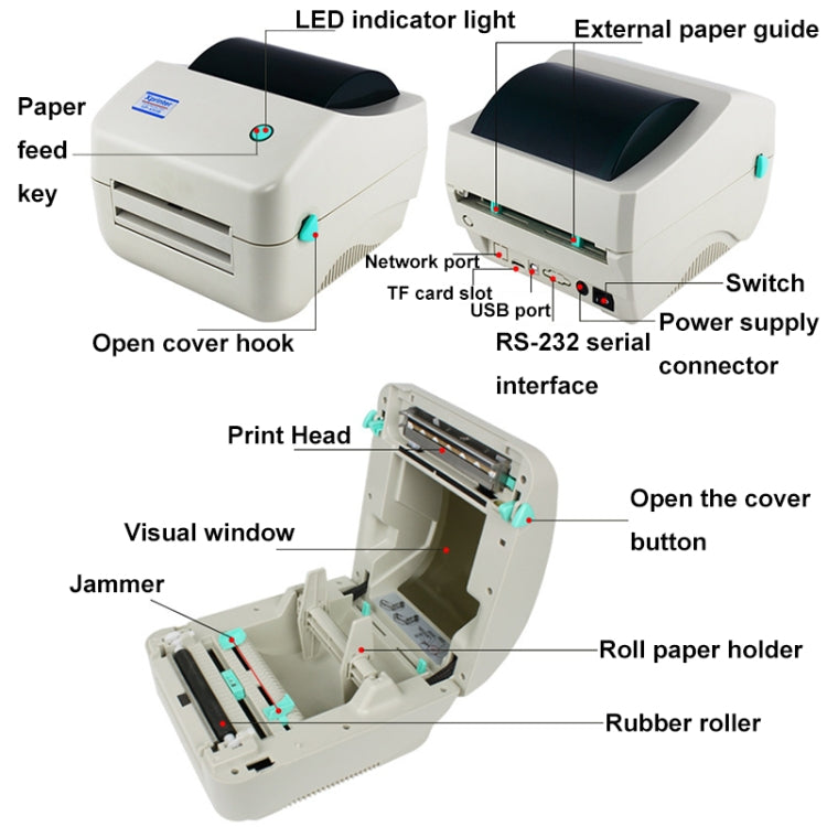 Xprinter XP-450B USB Port Supermarket Cashier Barcode Thermal Printer, US Plug, EU Plug, UK Plug