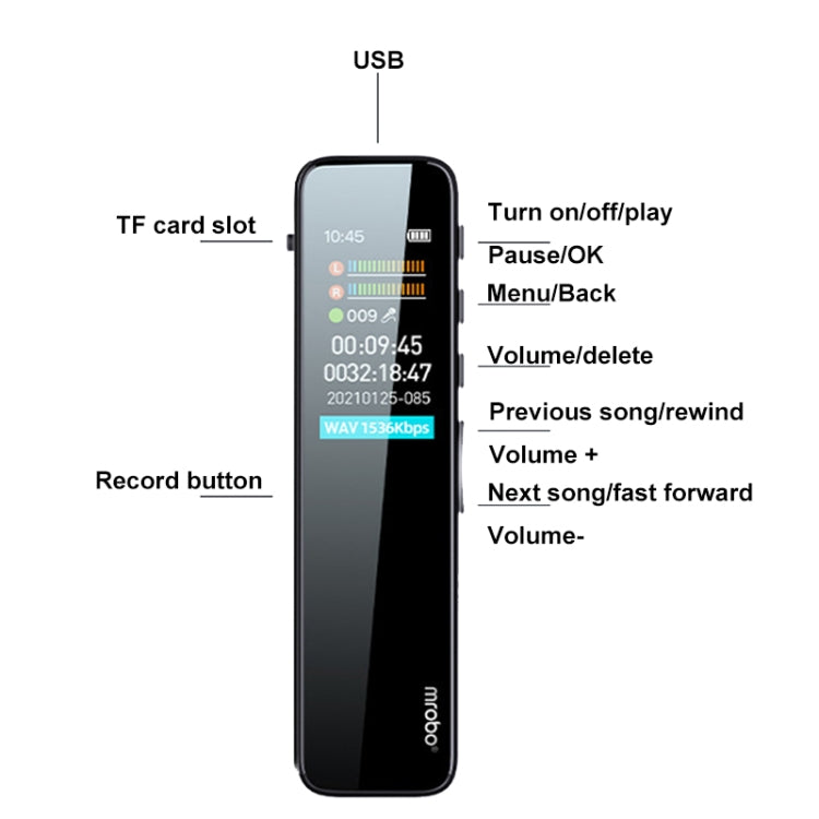 Mrobo RV18 0.96-Inch Color Screen Smart Noise Reduction Recording Pen, 4GB, 8GB, 16 GB, 32GB