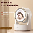 3 In 1 Multifunctional Desktop Fan with LED Light Cosmetic Mirror, USB Plug Non-Oscillating, Rechargeable Oscillating
