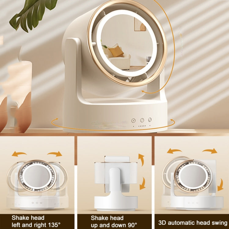 3 In 1 Multifunctional Desktop Fan with LED Light Cosmetic Mirror, USB Plug Non-Oscillating, Rechargeable Oscillating