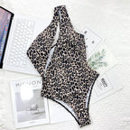 Leopard Print Hollow Strap One-piece Swimsuit For Women, S, M, L