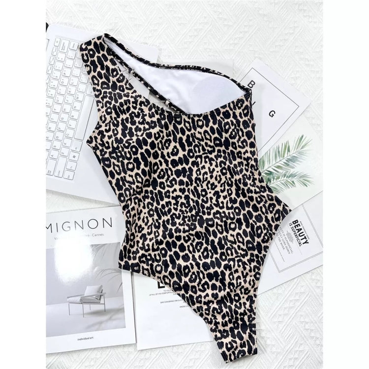 Leopard Print Hollow Strap One-piece Swimsuit For Women, S, M, L