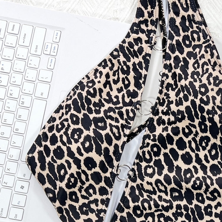 Leopard Print Hollow Strap One-piece Swimsuit For Women, S, M, L