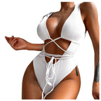 Women One Piece Swimsuit Solid Hollow Out Bandage Swimwear, S, M, L