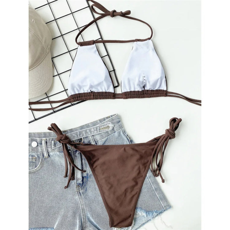 Halter Neck Ruched Bikini Set Women Two-pieces Sexy Strappy Swimwear, S, M, L