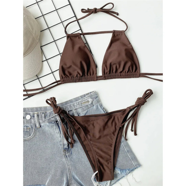 Halter Neck Ruched Bikini Set Women Two-pieces Sexy Strappy Swimwear, S, M, L