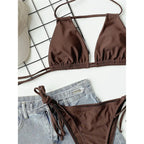 Halter Neck Ruched Bikini Set Women Two-pieces Sexy Strappy Swimwear, S, M, L