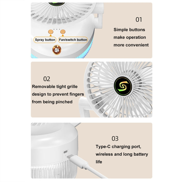 USB Charging Folding Desktop Spray Humidification Fan with Night Light