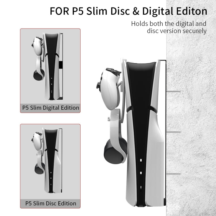 For PS5 Slim JYS-P5193 Console Wall Mount Hanging Storage Rack With Headphone Grip Organizer, For PS5 Slim (Black), For PS5 Slim (White)