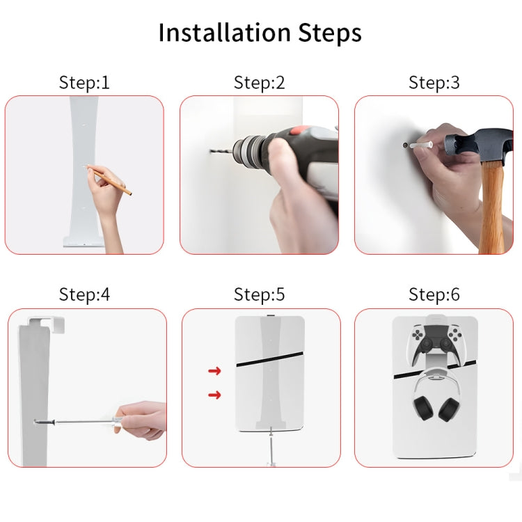For PS5 Slim JYS-P5193 Console Wall Mount Hanging Storage Rack With Headphone Grip Organizer, For PS5 Slim (Black), For PS5 Slim (White)