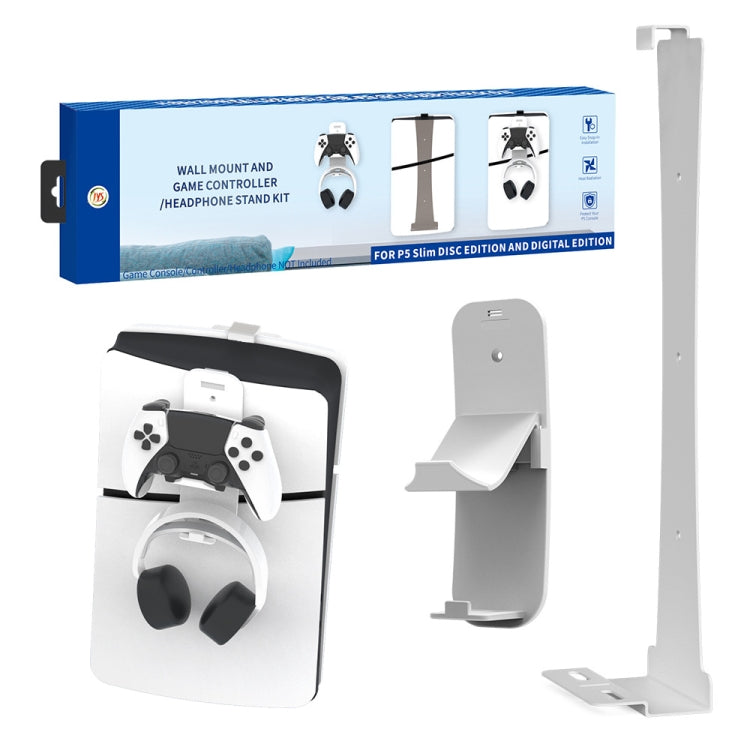 For PS5 Slim JYS-P5193 Console Wall Mount Hanging Storage Rack With Headphone Grip Organizer, For PS5 Slim (Black), For PS5 Slim (White)