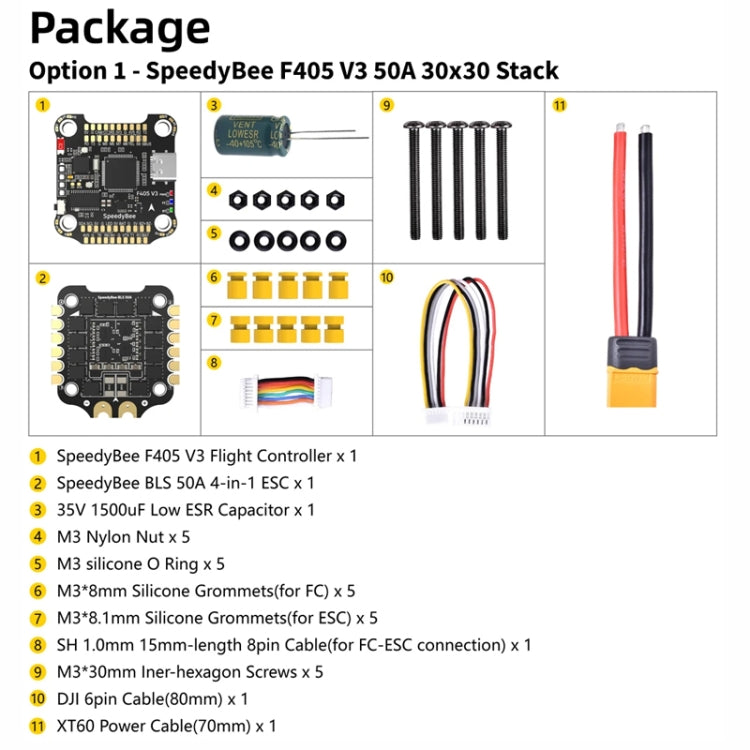 3-6S Lipo Barometer For RC Drone, SpeedyBee BLS 50A 4-in-1 ESC, SpeedyBee F405 V3 Flight Controller, SpeedyBee F405 V3 50A Stack