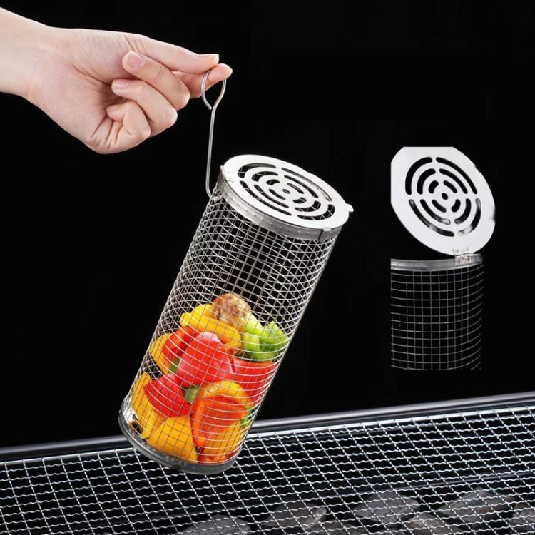 Upgrade Flip-Top Lid BBQ Cage Stainless Steel Rolling Grilling Basket, Small, Large, Small+Large