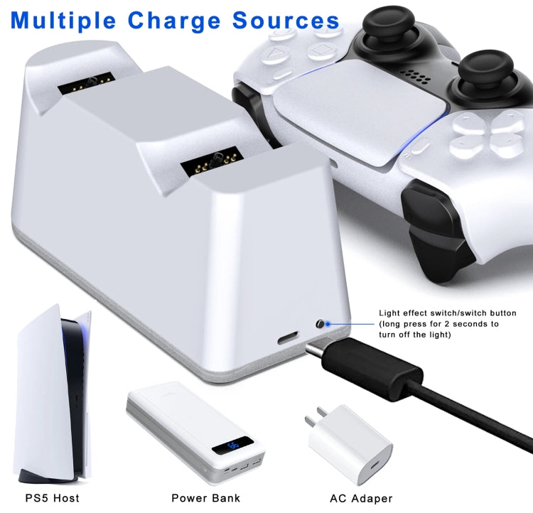 For PS5 Handle Charger Colorful Grip Double Fast Charging LED Lamp Seat Charger