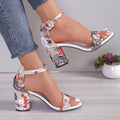 Women Summer Roman Sandals Thick Bottom Slope Heel Printed Buckle High Heels Sandals, 36, 37, 38, 39, 40, 41, 42, 43