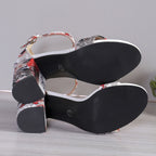 Women Summer Roman Sandals Thick Bottom Slope Heel Printed Buckle High Heels Sandals, 36, 37, 38, 39, 40, 41, 42, 43