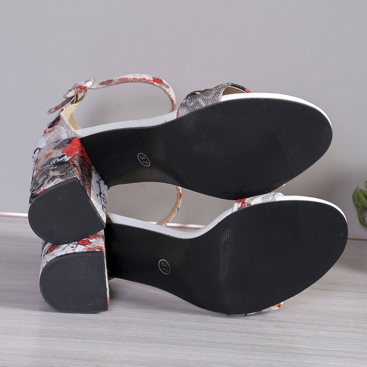 Women Summer Roman Sandals Thick Bottom Slope Heel Printed Buckle High Heels Sandals, 36, 37, 38, 39, 40, 41, 42, 43