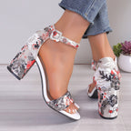 Women Summer Roman Sandals Thick Bottom Slope Heel Printed Buckle High Heels Sandals, 36, 37, 38, 39, 40, 41, 42, 43