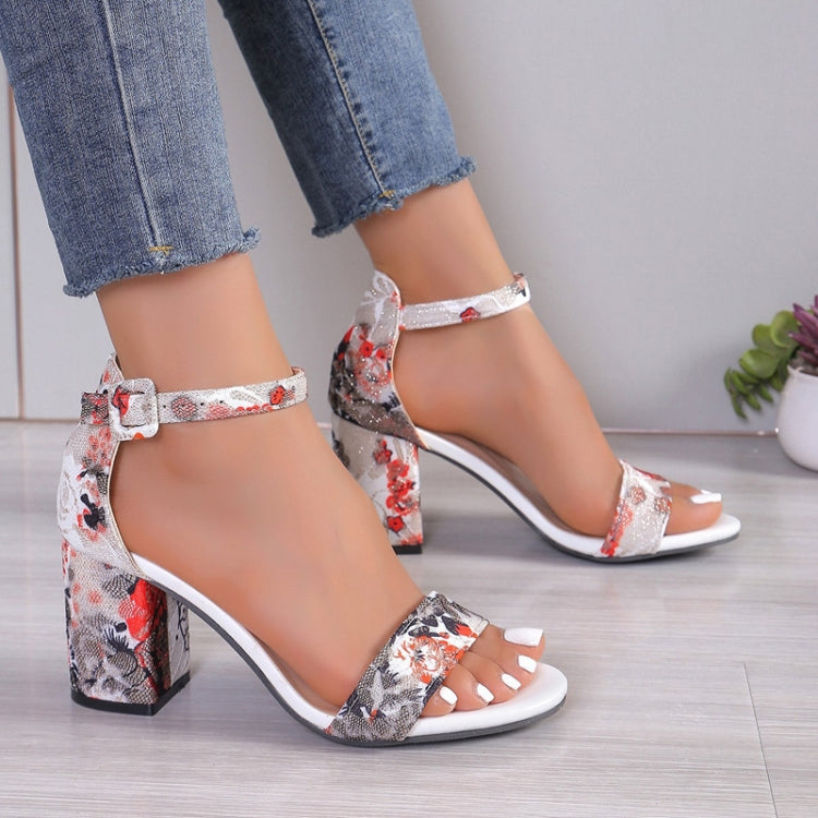 Women Summer Roman Sandals Thick Bottom Slope Heel Printed Buckle High Heels Sandals, 36, 37, 38, 39, 40, 41, 42, 43