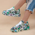 Outdoor Thick Bottom Lacing Sneakers Cartoon Graffiti Printed Couple Casual Shoes, 36, 37, 38, 39, 40, 41, 42, 43