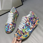 Outdoor Thick Bottom Lacing Sneakers Cartoon Graffiti Printed Couple Casual Shoes, 36, 37, 38, 39, 40, 41, 42, 43