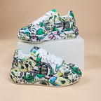 Outdoor Thick Bottom Lacing Sneakers Cartoon Graffiti Printed Couple Casual Shoes, 36, 37, 38, 39, 40, 41, 42, 43