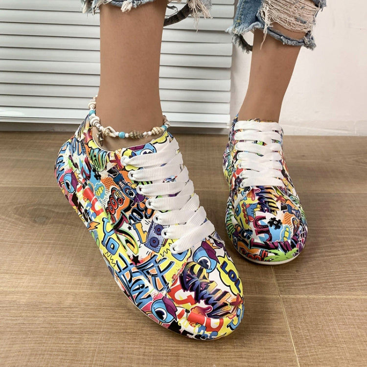 Outdoor Thick Bottom Lacing Sneakers Cartoon Graffiti Printed Couple Casual Shoes, 36, 37, 38, 39, 40, 41, 42, 43