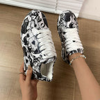 Outdoor Thick Bottom Lacing Sneakers Cartoon Graffiti Printed Couple Casual Shoes, 36, 37, 38, 39, 40, 41, 42, 43