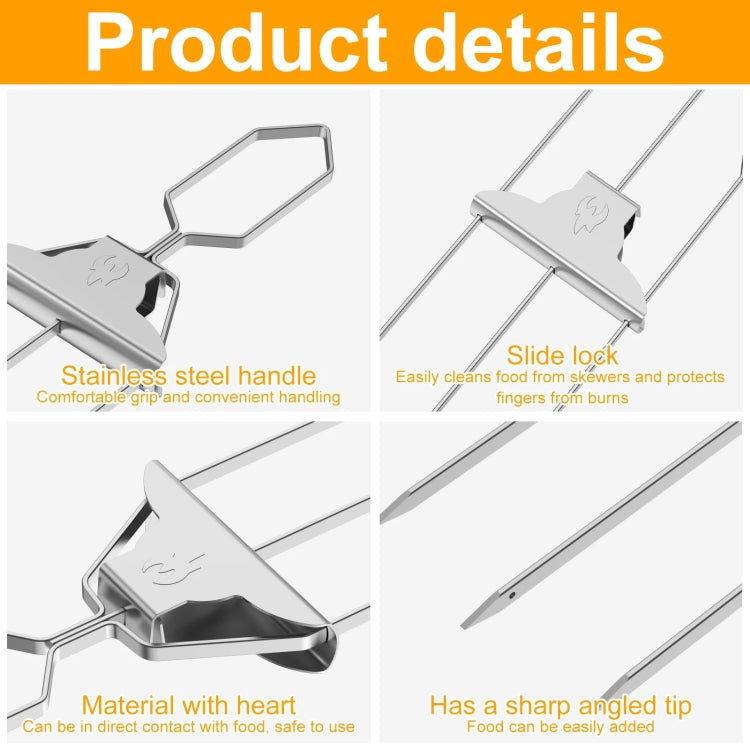 Stainless Steel BBQ Skewers Semi-Automatic Barbecue Fork, 3 Way Skewer, 6pcs /Pack 1 Way Skewer, 5 In 1, 6 In 1