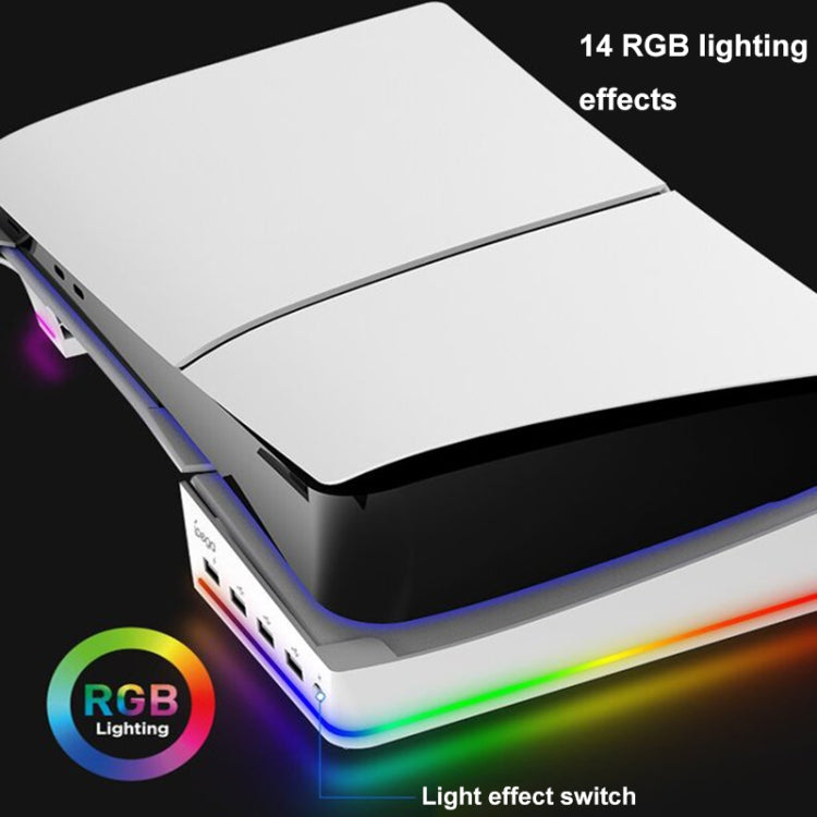 For Sony PS5 Slim IPEGA PG-P5S021 RGB Light Host Horizontal Stand With 4 USB HUBs, White, Black