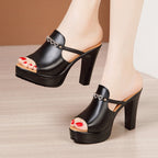 Women Summer Muffin Thick Bottom High Heeled Sandals Chunky Heeled Rhinestone Slippers, 36, 37, 38, 39, 40, 41, 42, 43