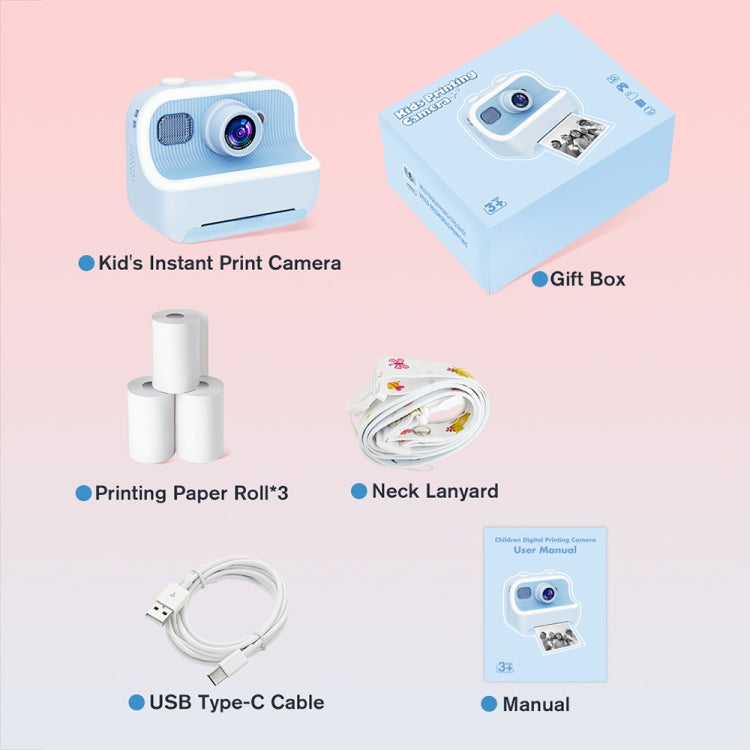 M8 2.4-Inch 1080P HD 2400W Pixel Dual-Camera Children Thermal Printing Camera, Pink, Blue, Purple, Pink+32GB, Blue+32GB, Purple+32GB