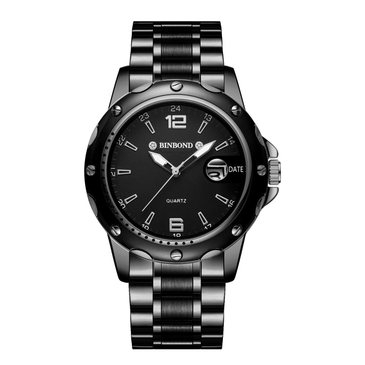 BINBOND B9696 Outdoor Calendar Luminous Waterproof Quartz Watch, White Steel-White, White Steel-Black, White Steel-Blue, Full Gold-Black-Gold Nail, Black Steel-Black-White Nail