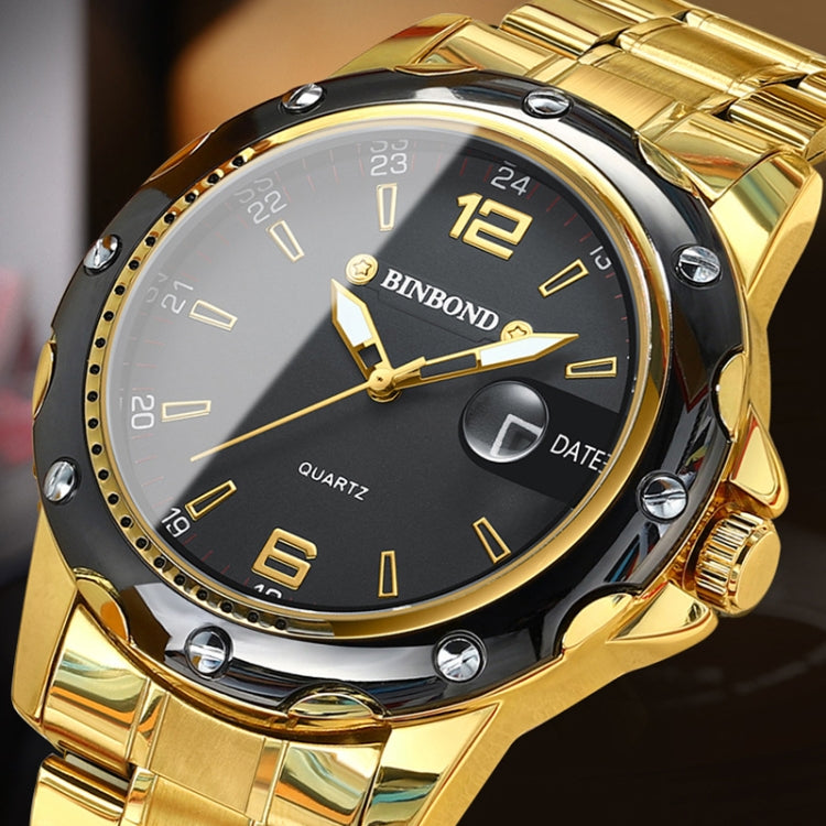 BINBOND B9696 Outdoor Calendar Luminous Waterproof Quartz Watch, White Steel-White, White Steel-Black, White Steel-Blue, Full Gold-Black-Gold Nail, Black Steel-Black-White Nail