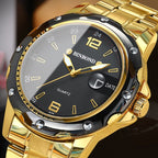 BINBOND B9696 Outdoor Calendar Luminous Waterproof Quartz Watch, White Steel-White, White Steel-Black, White Steel-Blue, Full Gold-Black-Gold Nail, Black Steel-Black-White Nail