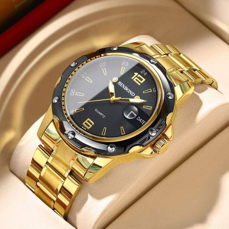 BINBOND B9696 Outdoor Calendar Luminous Waterproof Quartz Watch, White Steel-White, White Steel-Black, White Steel-Blue, Full Gold-Black-Gold Nail, Black Steel-Black-White Nail