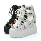 Summer Roman Sandals High Heel Floral Printed Cross Strap Women Shoes, 36, 37, 38, 39, 40, 41, 42