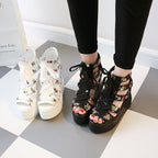 Summer Roman Sandals High Heel Floral Printed Cross Strap Women Shoes, 36, 37, 38, 39, 40, 41, 42