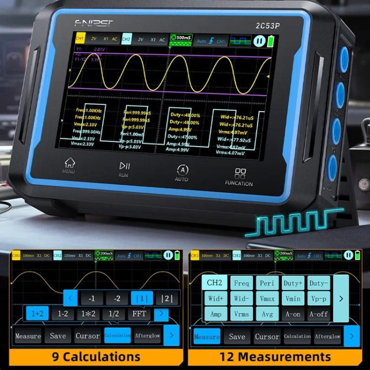 FNIRSI 2C53P Dual Channel Flat Panel Digital Oscilloscope Multimeter Signal Generator 3 In 1, 2C53P